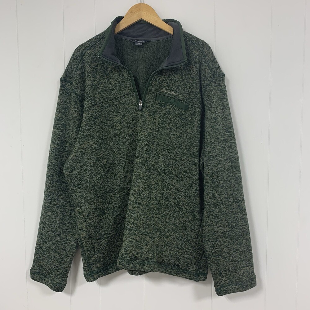 Eddie Bauer Sweater Mens XXL Green Long Sleeve 1/4 Zip Pullover Fleece Heathered